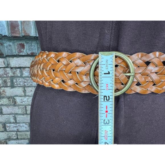 Split leather belt brown boho round buckle - Picture 3 of 7